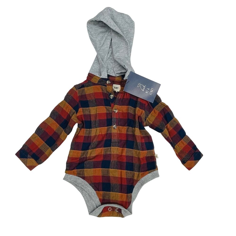 NWT Me & Henry 6/12M Plaid Woodbury Hooded Onesie
